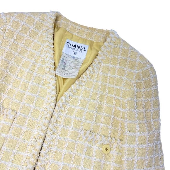CHANEL Vintage 94P CC Mark Logo Tweed Jacket #38 Yellow White Cotton  [106374] - Picture 5 of 12